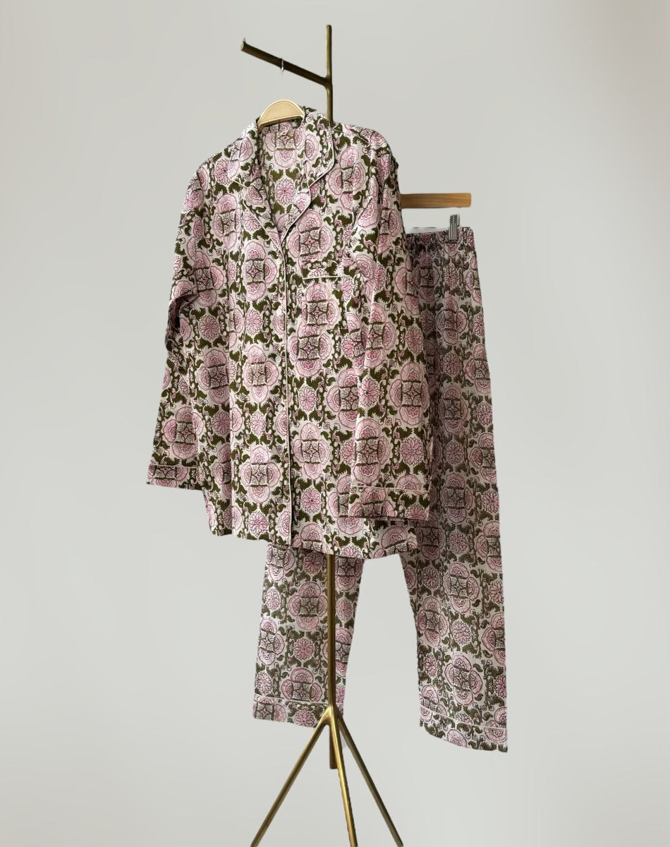 Block Printed Pajamas - Long Sleeve & Pants