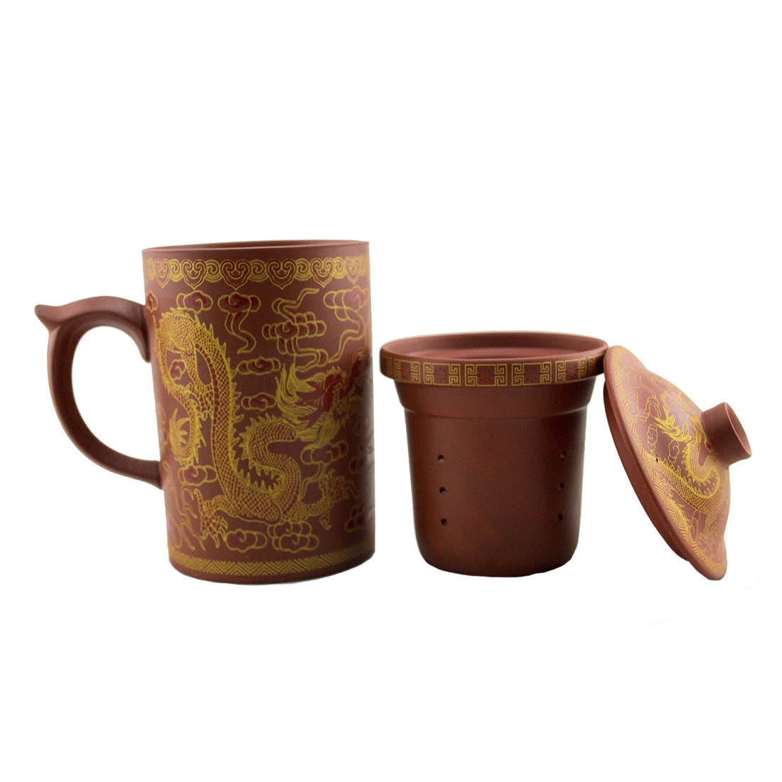 Dragon Print Yi Xing Clay Mug With Strainer