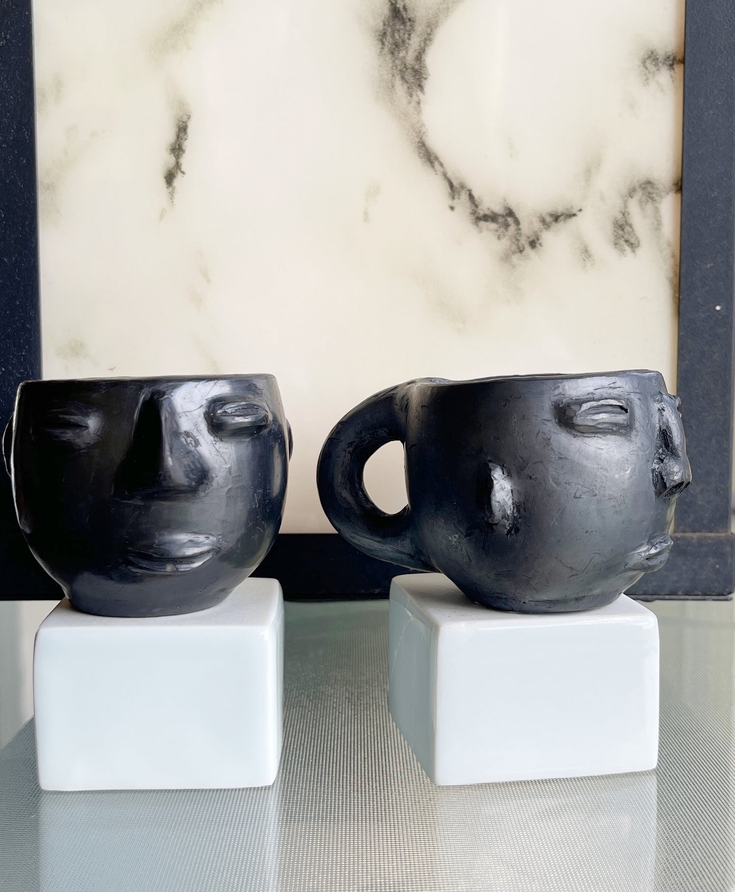 Oaxacan Black Pottery Face Cups With Handle