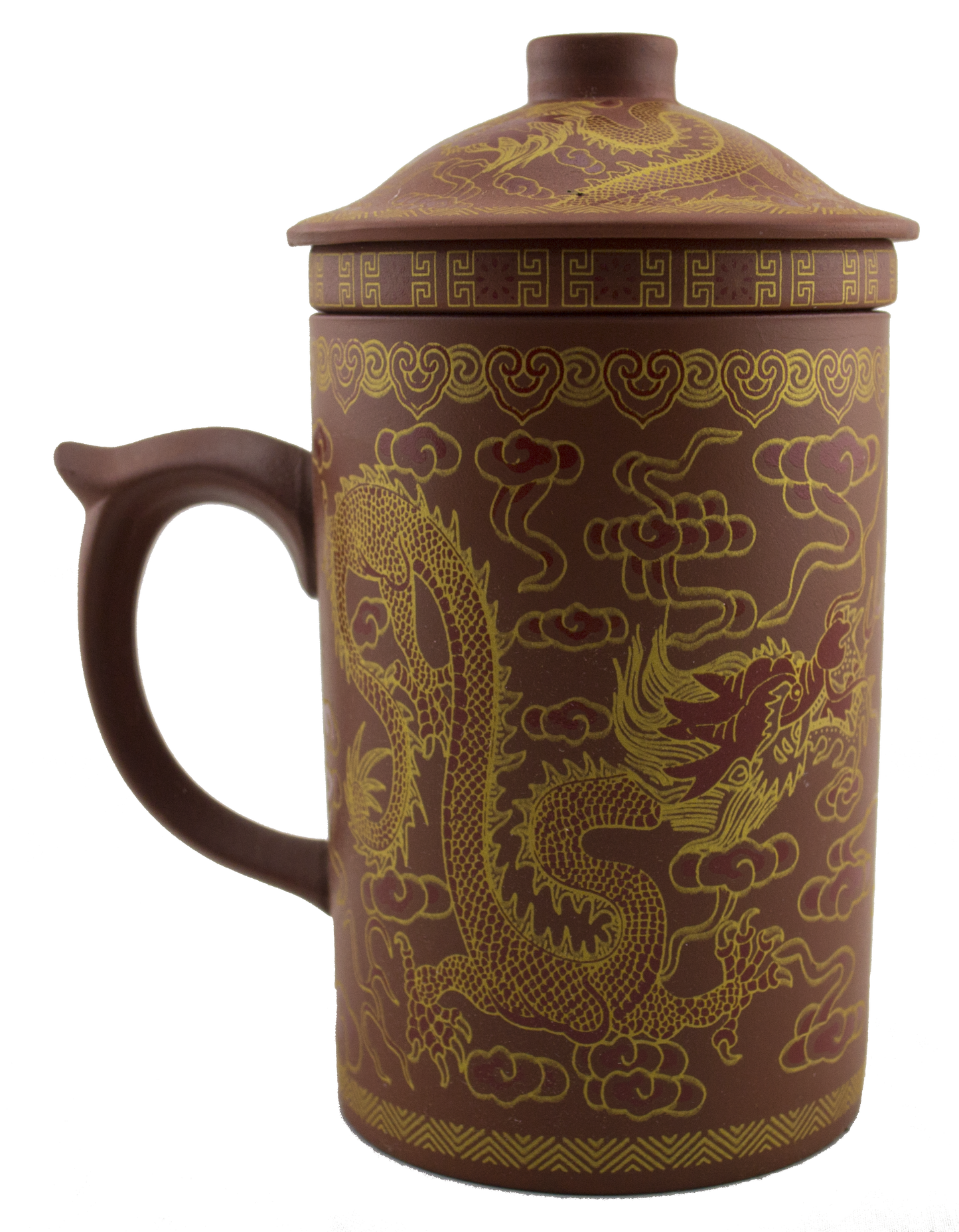 Dragon Print Yi Xing Clay Mug With Strainer