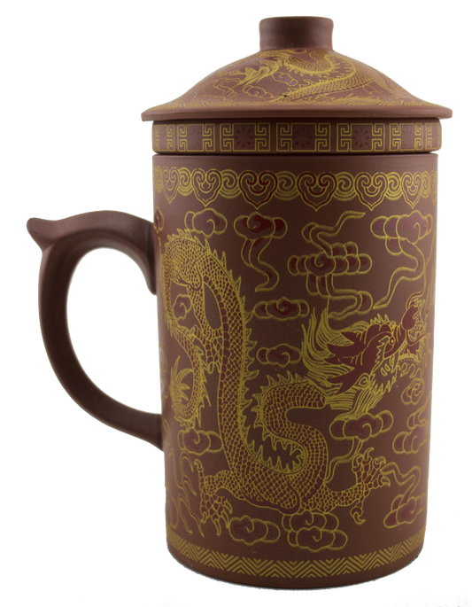 Dragon Print Yi Xing Clay Mug With Strainer