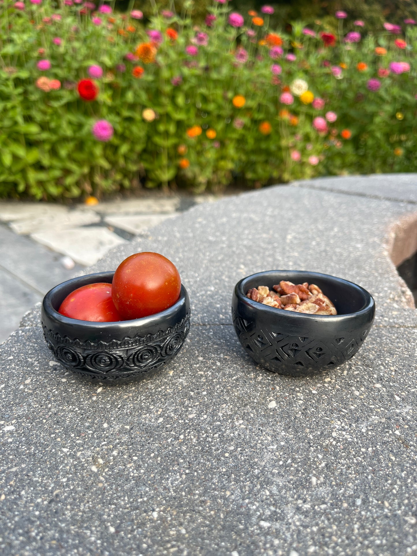 Etched Design Black Pottery Bowl