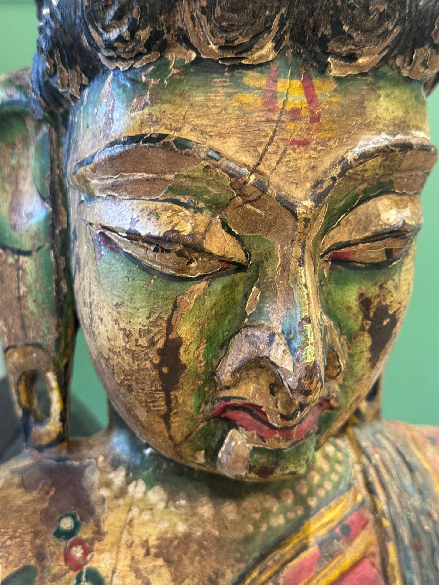 Carved Wood Buddha Face & Bust