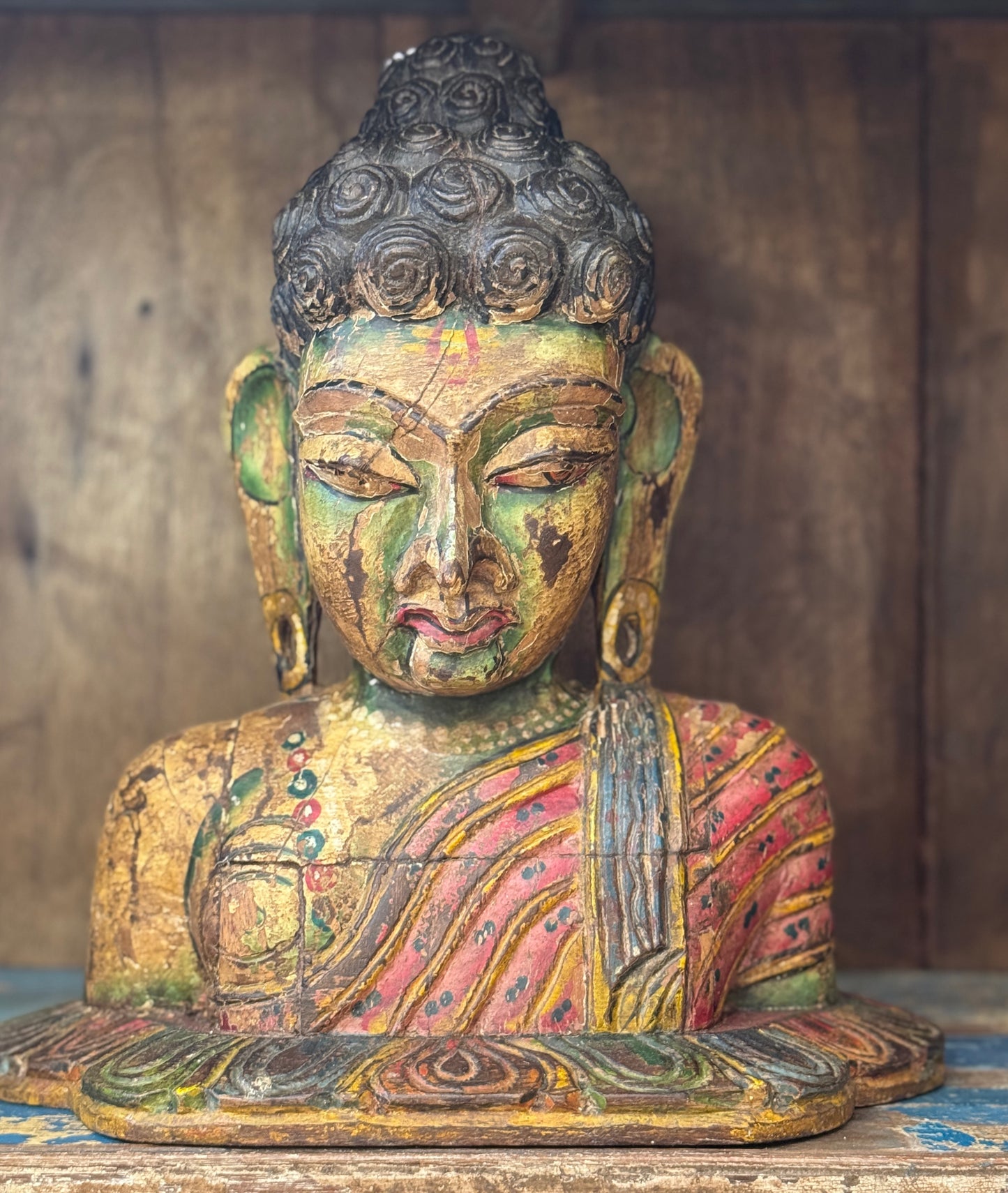 Carved Wood Buddha Face & Bust