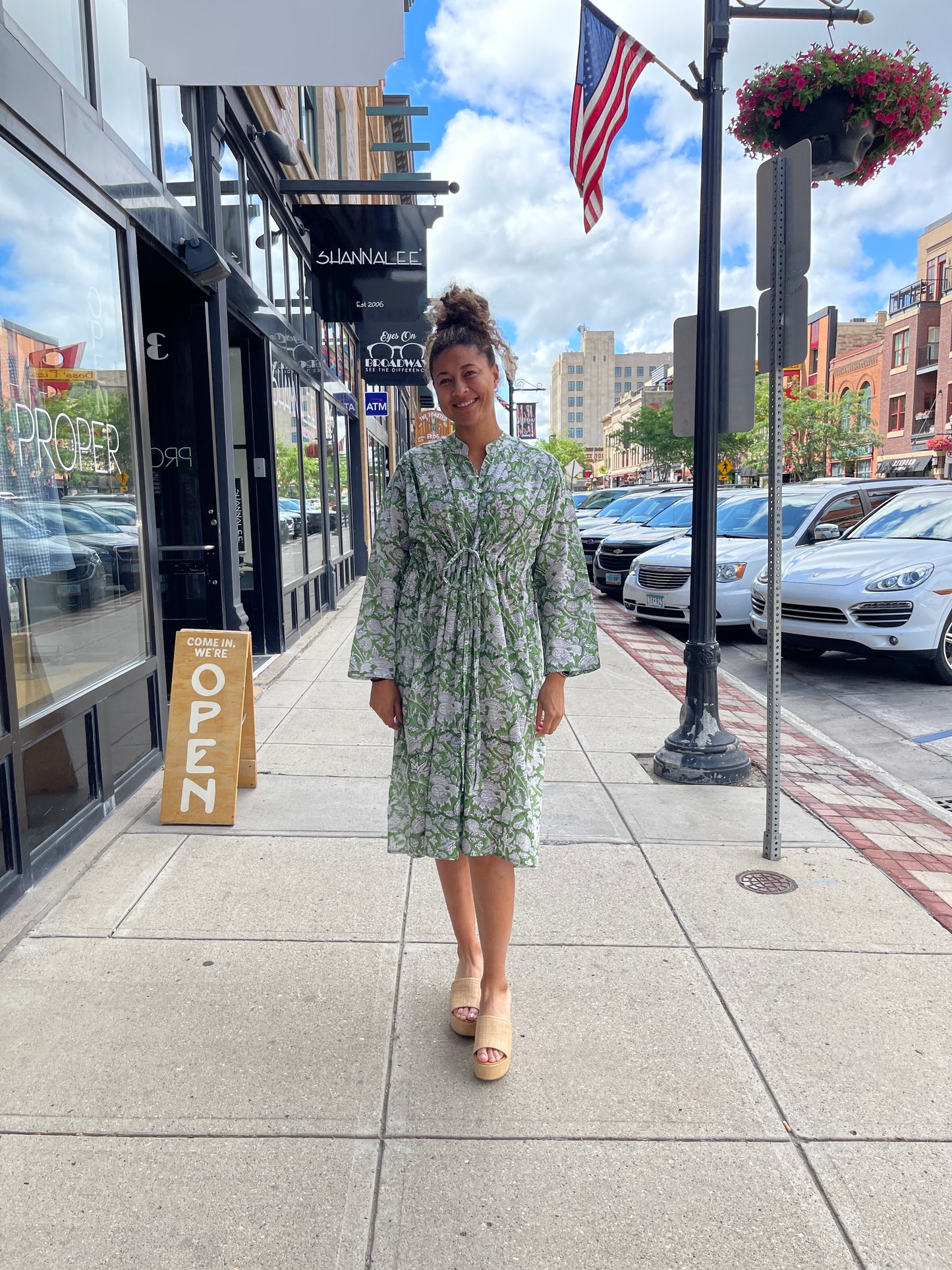 Green Floral Drawstring Dress