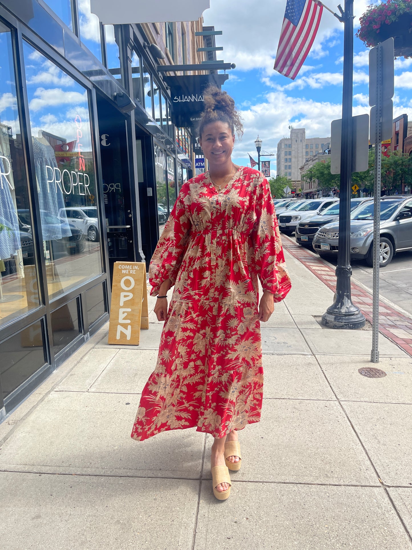 Red Floral Block Printed Maxi Dress