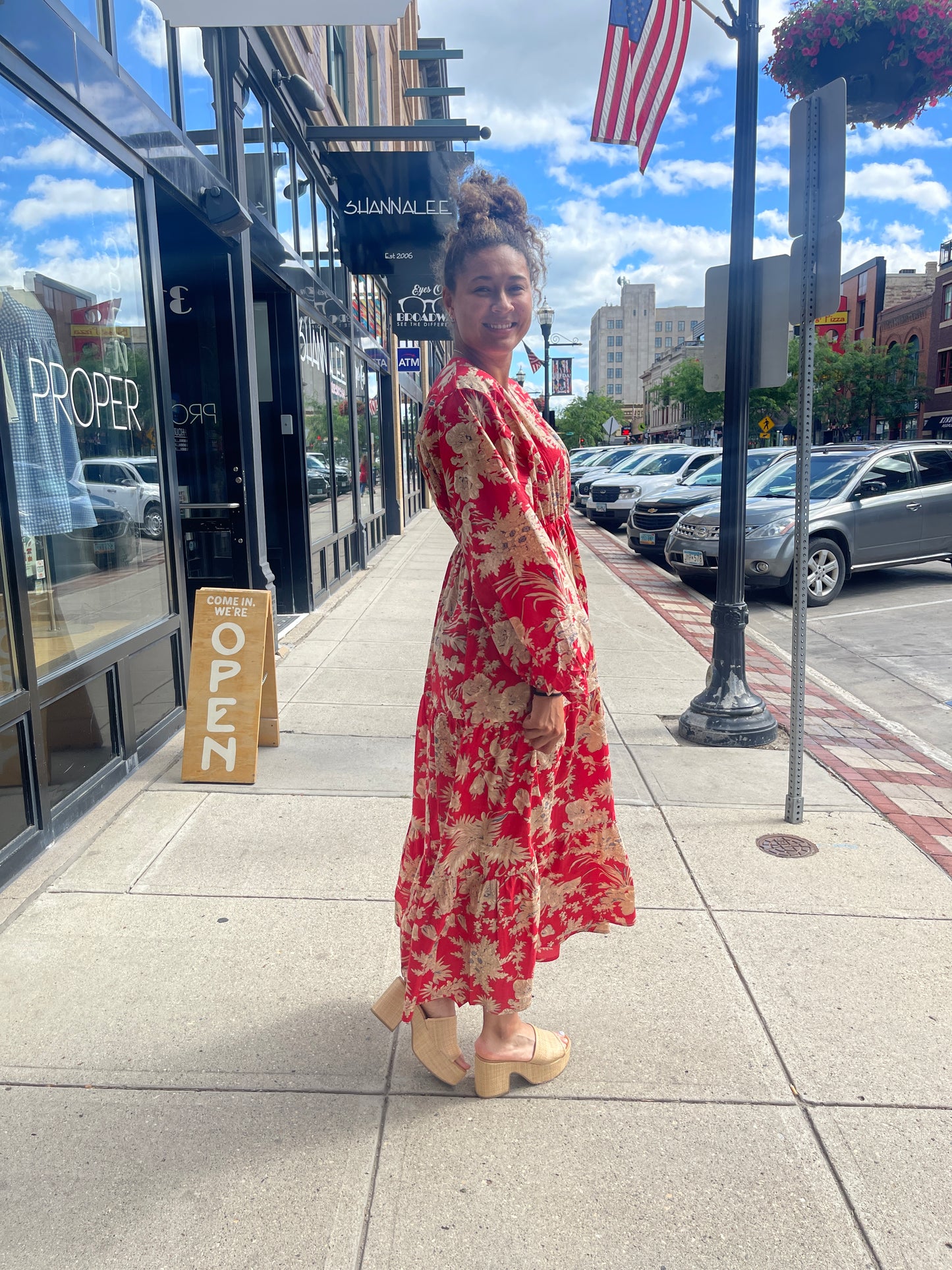 Red Floral Block Printed Maxi Dress