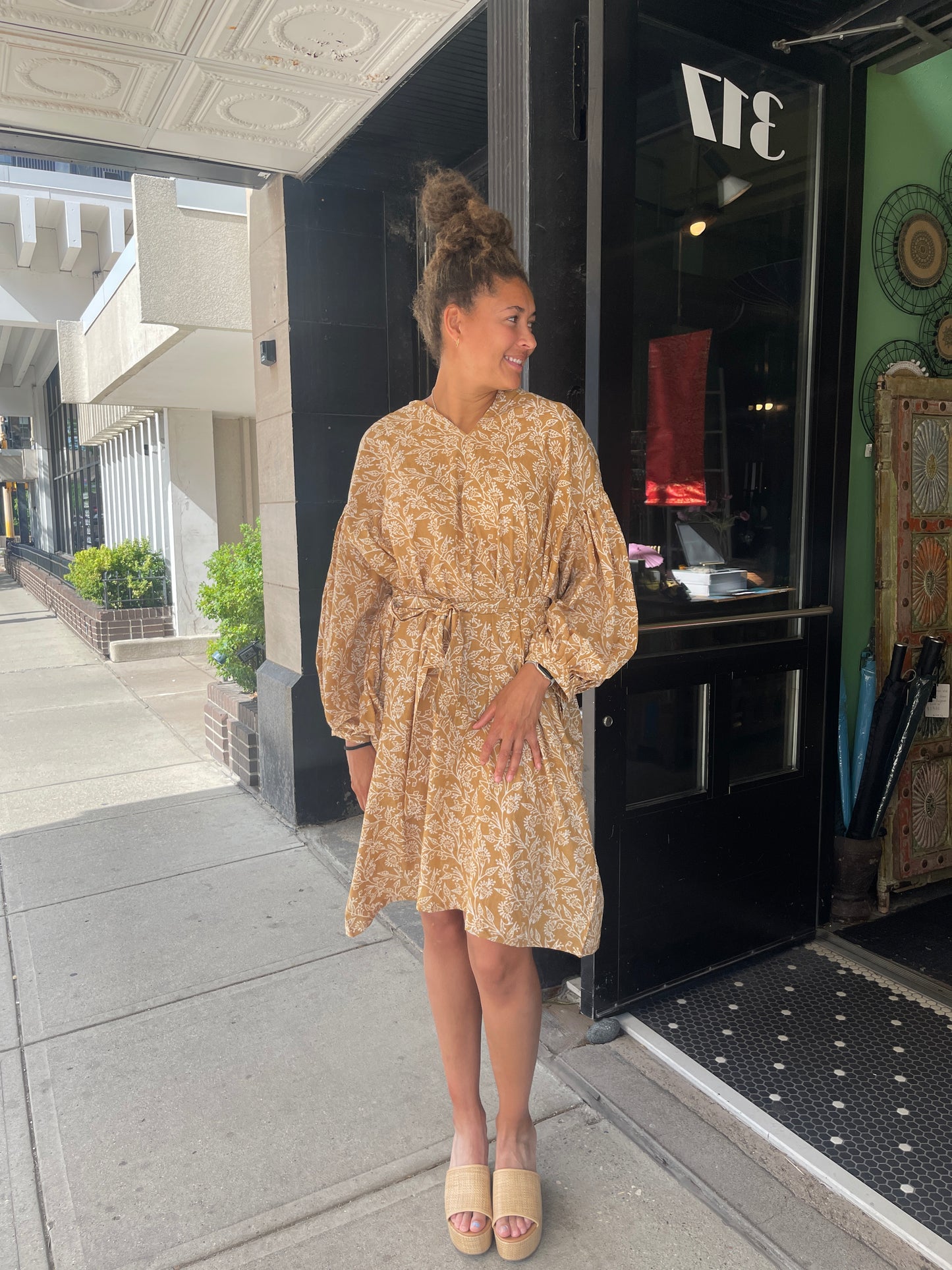 Gold & Floral Block Print Dress