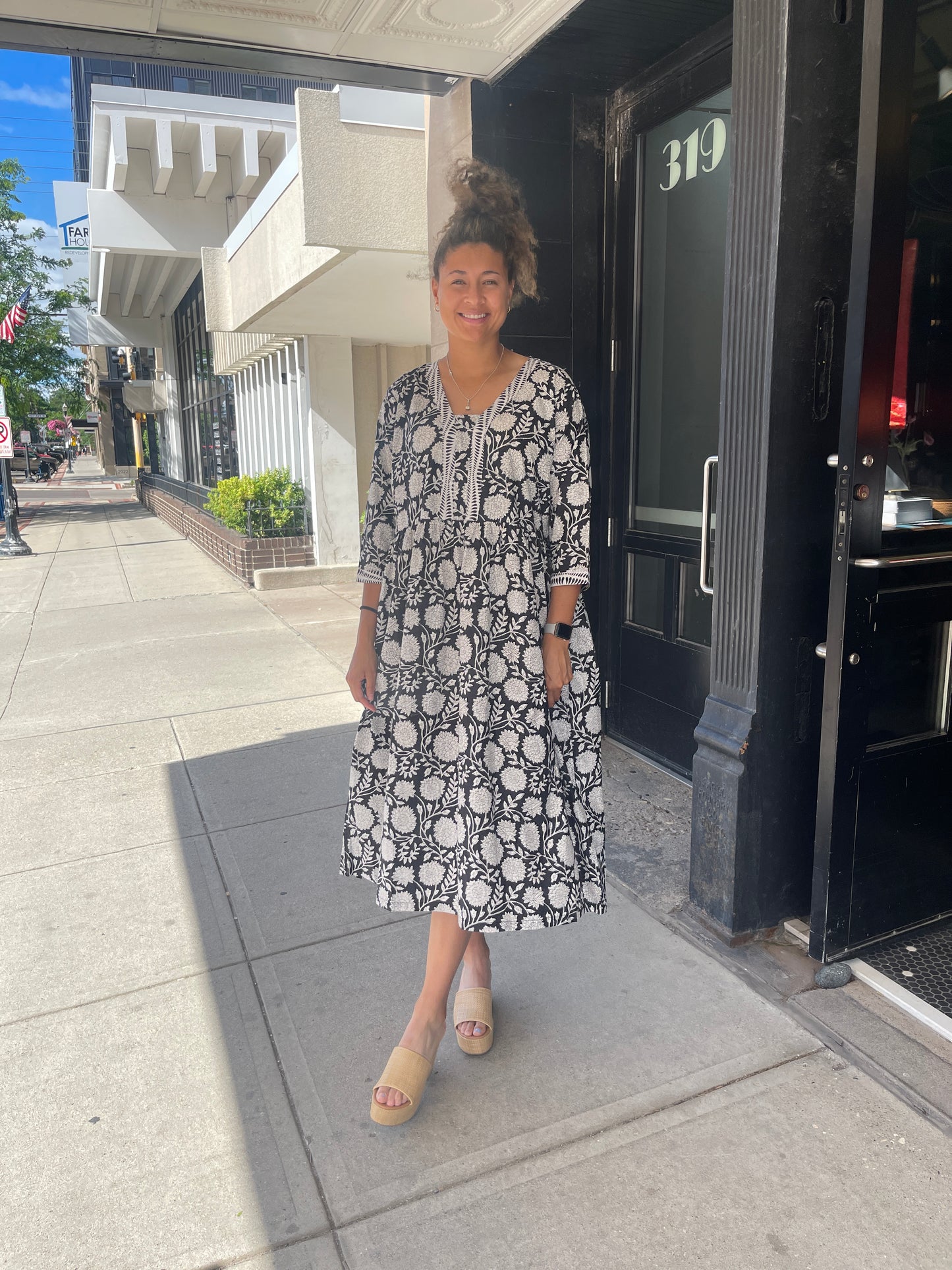 Black Floral Block Print Dress