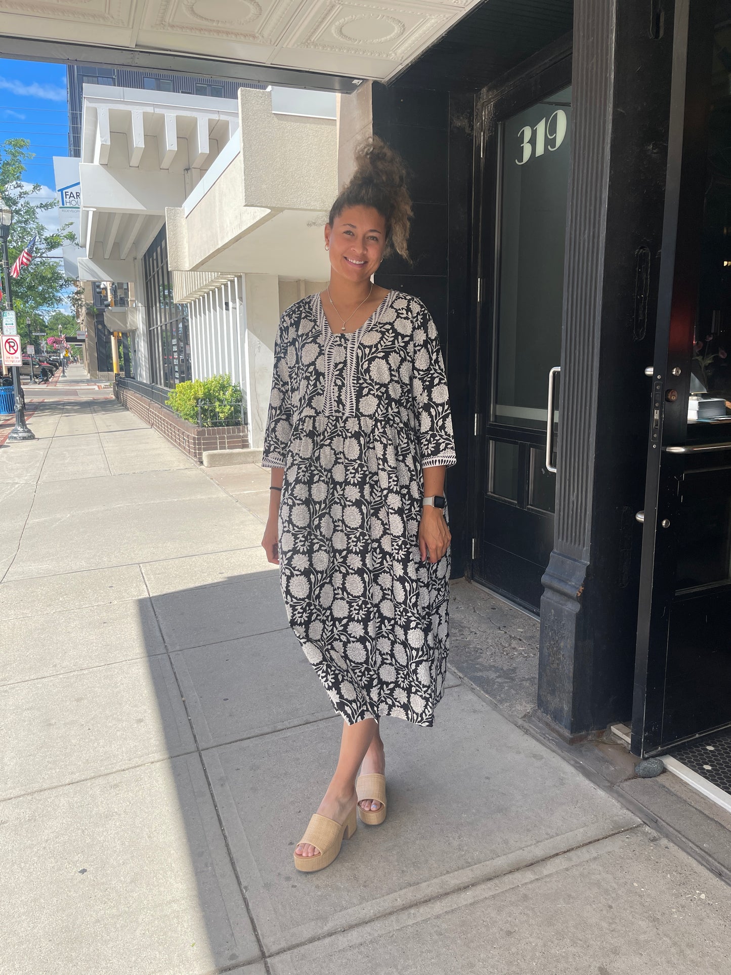 Black Floral Block Print Dress