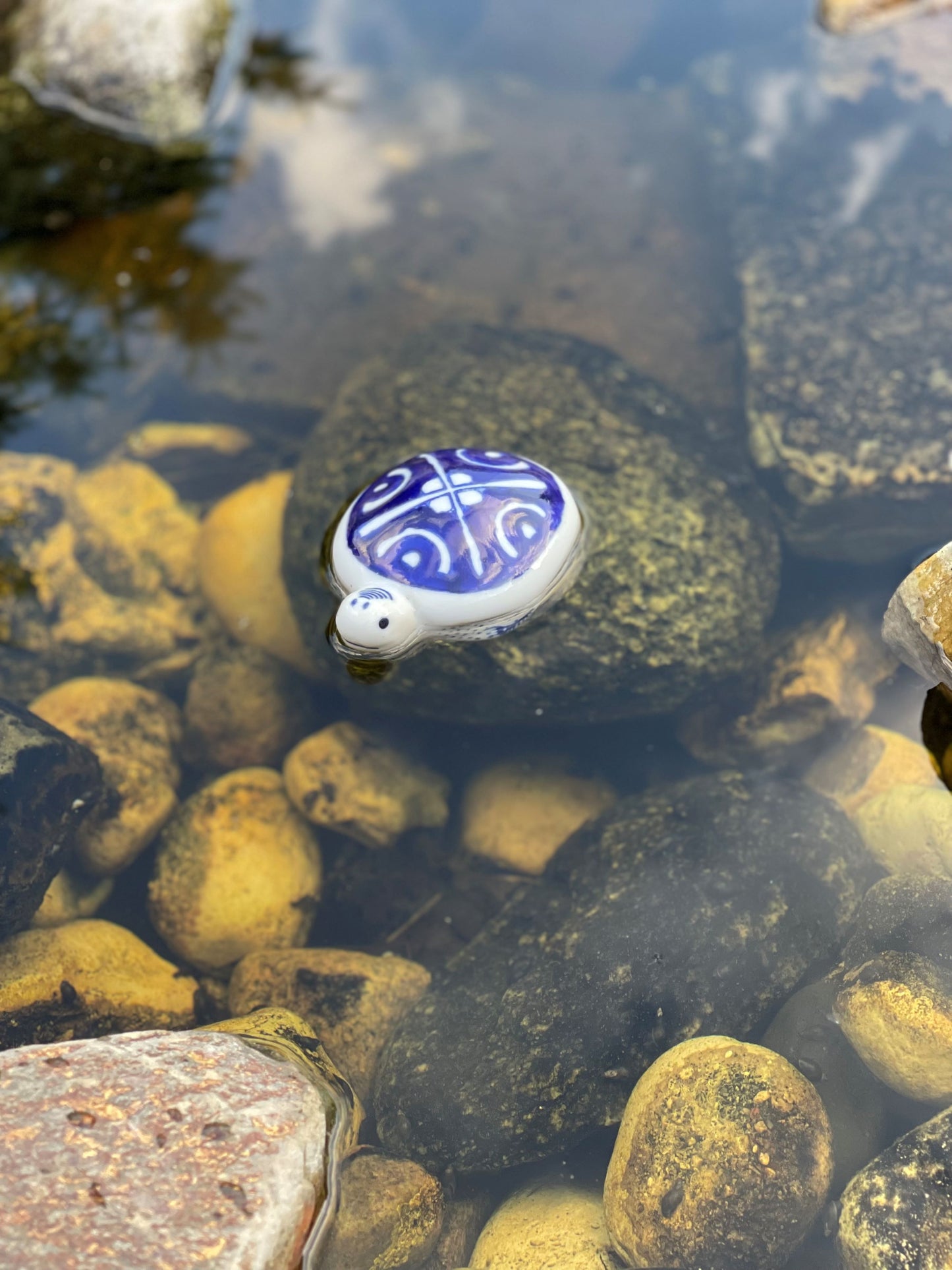 Painted Porcelain Blue & White Turtle