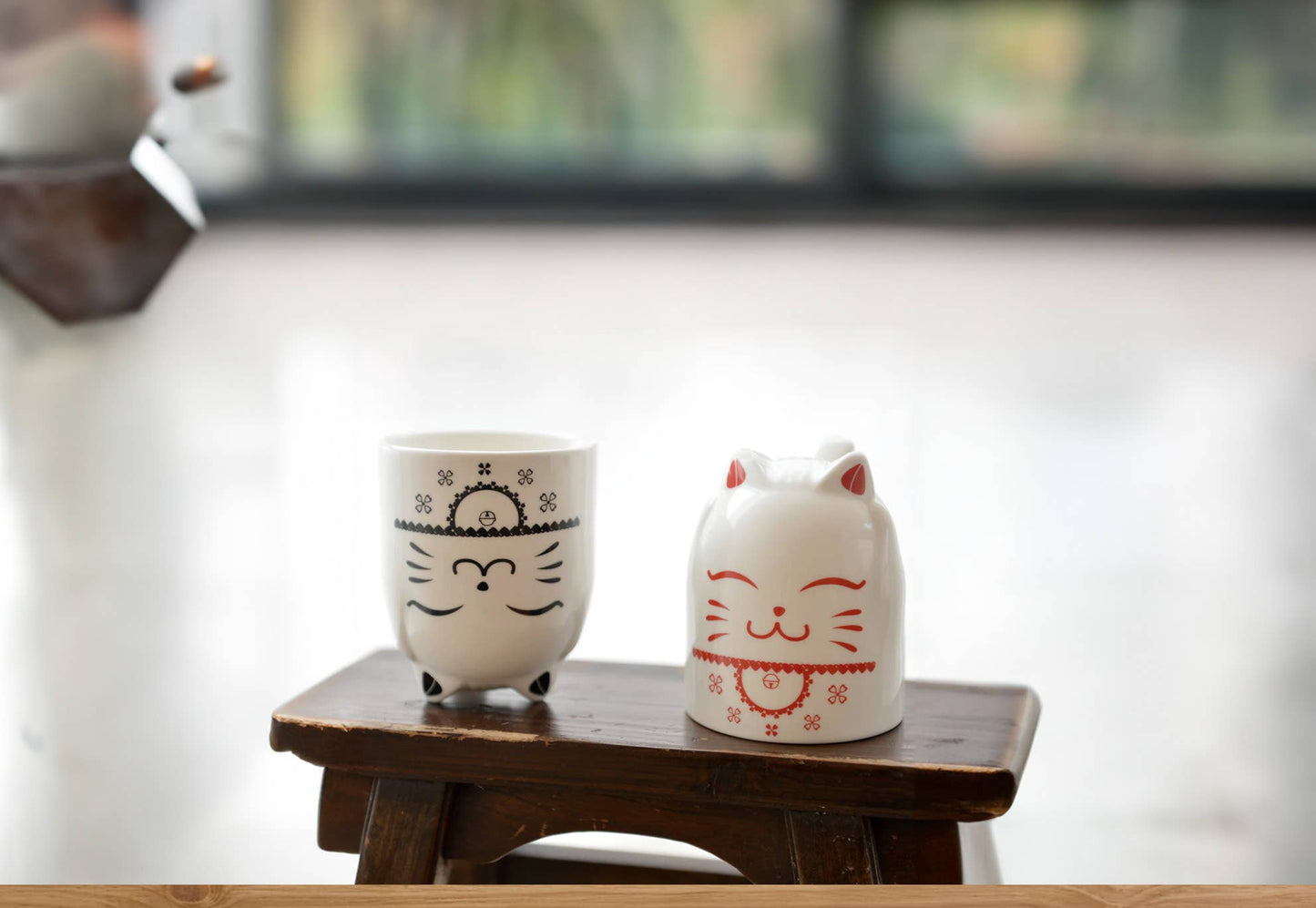 Ceramic Cat Mugs - Red & Black - Set of 2