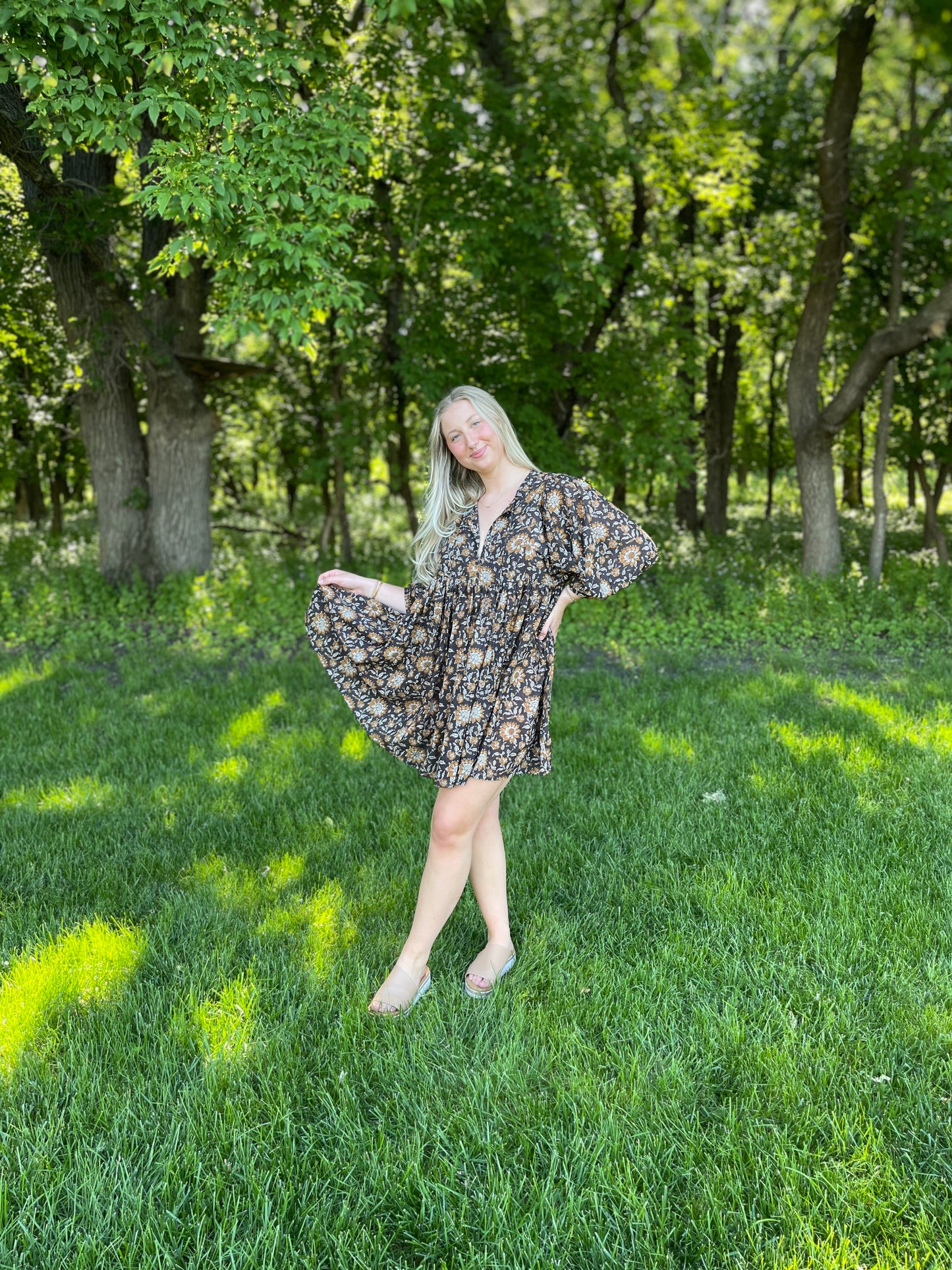 Cotton Hand block Dark floral Dress