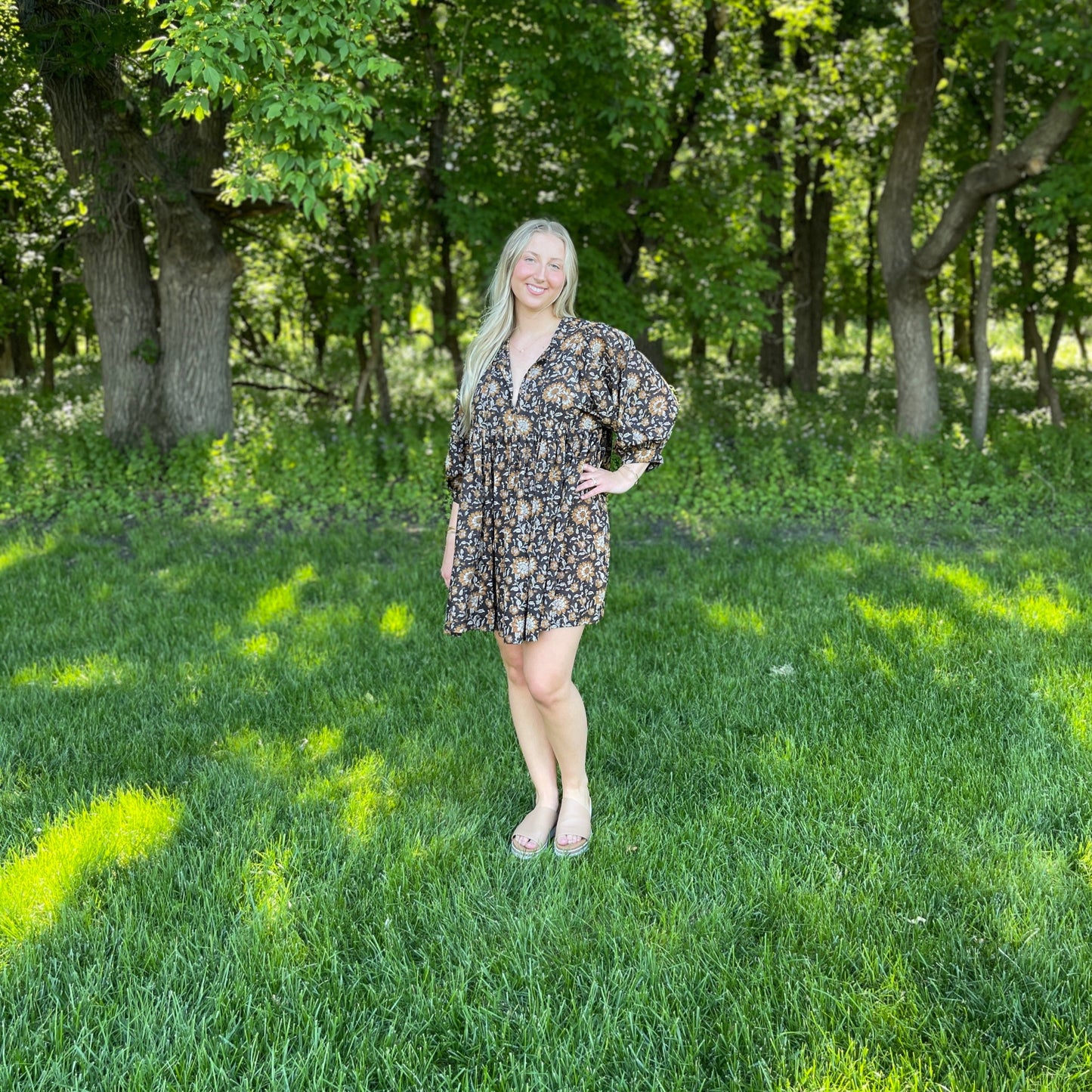 Cotton Hand block Dark floral Dress