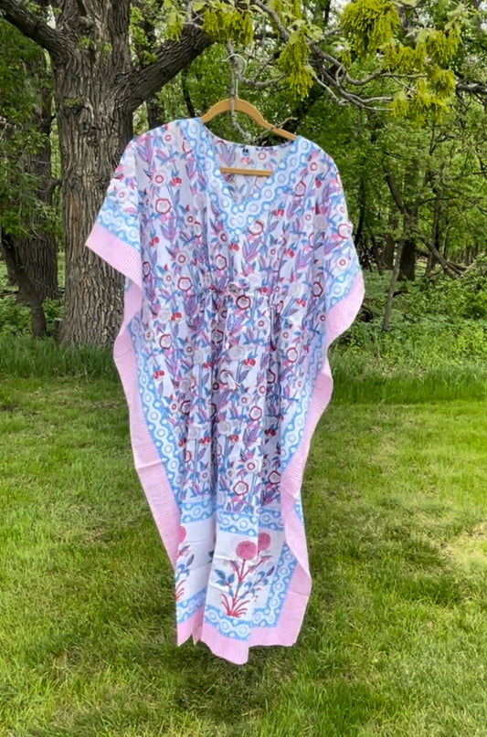 Blue & Pink Floral Kaftan