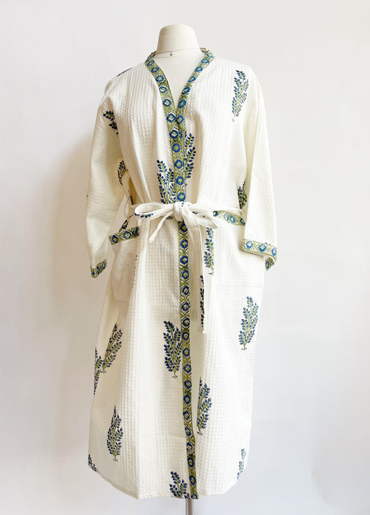 Waffle Green & Blue Floral Bathrobe