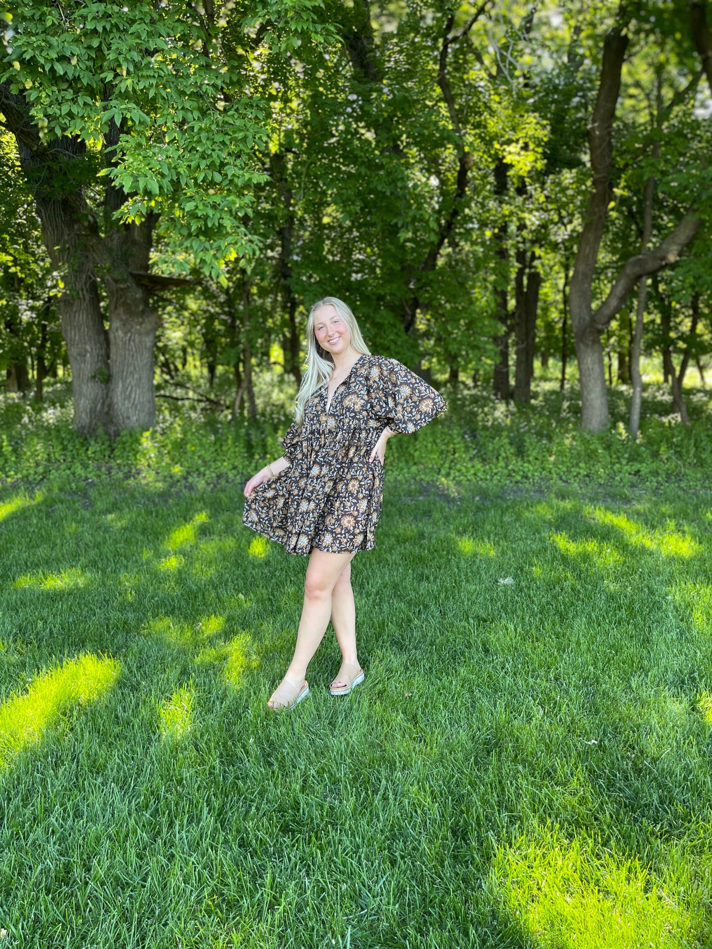 Cotton Hand block Dark floral Dress