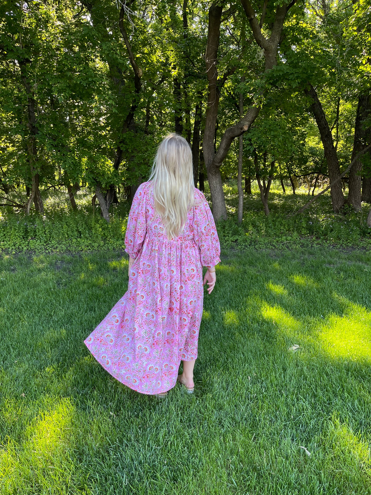 Pink Floral Cotton Maxi Dress