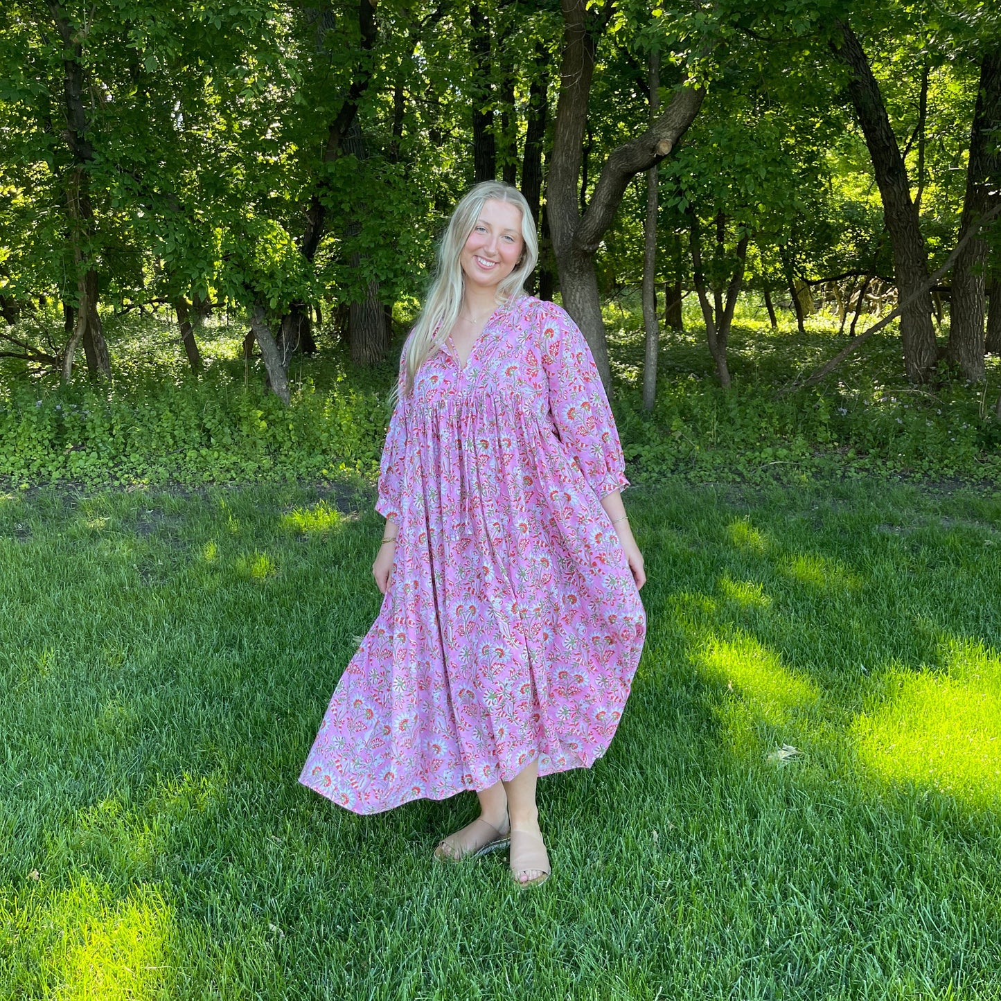 Pink Floral Cotton Maxi Dress