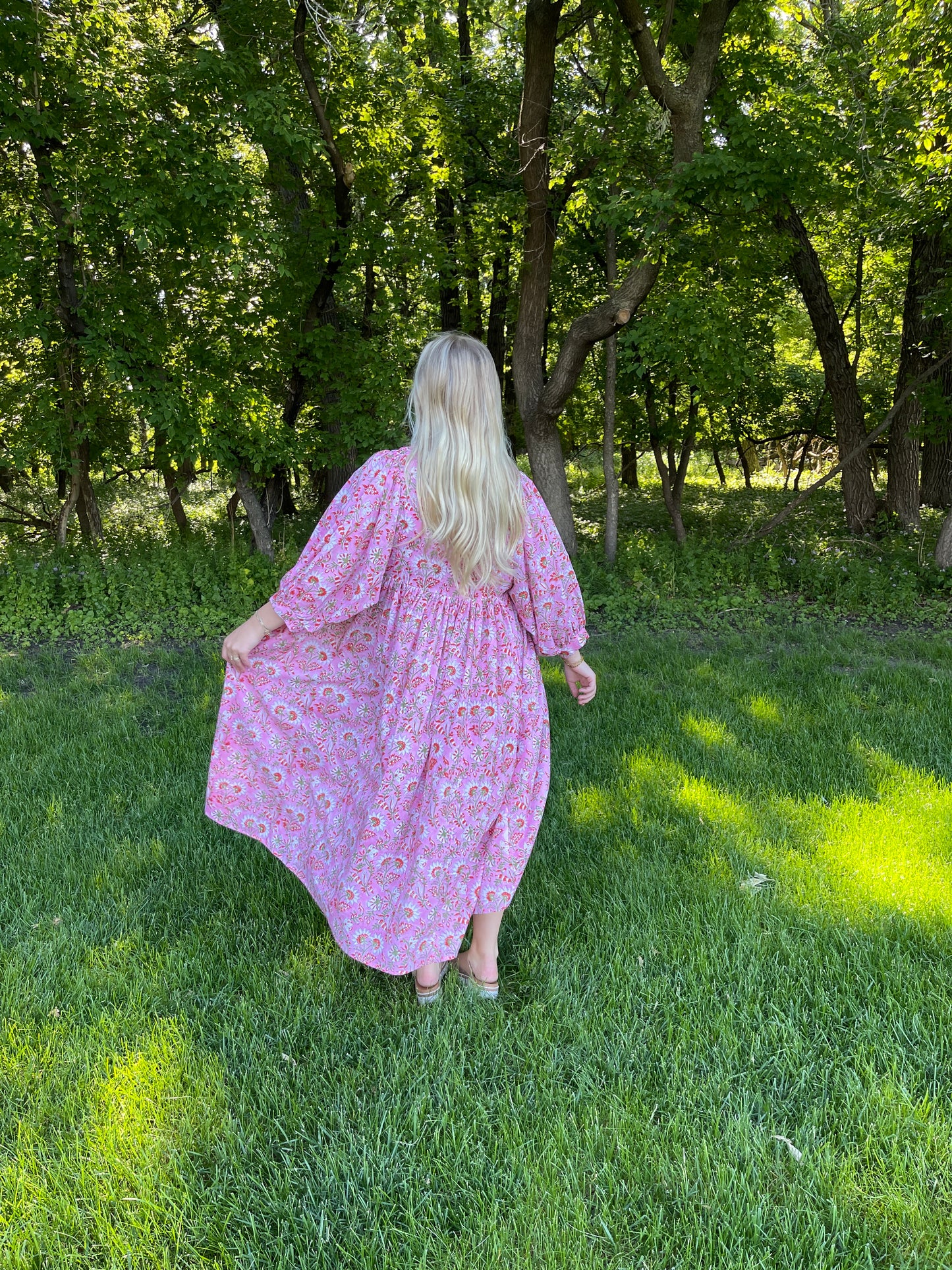 Pink Floral Cotton Maxi Dress