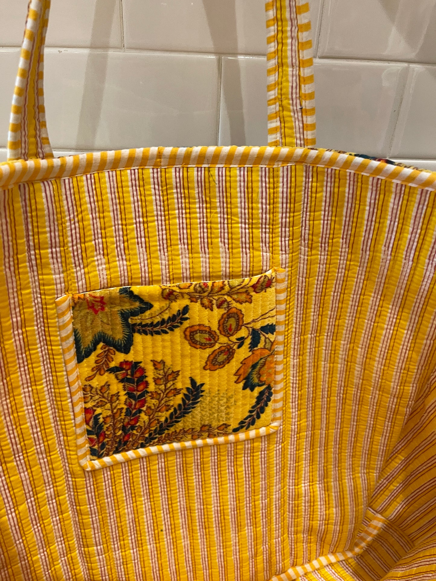 Yellow Floral Velvet Cotton Tote