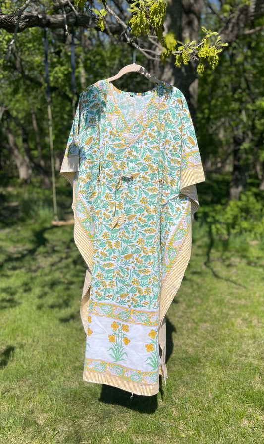 Gold & Green Leaf Kaftan