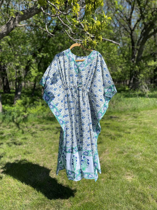 Green Vine & Blue Floral Kaftan