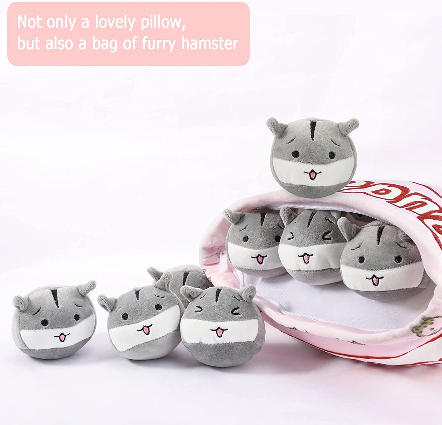 Plush Throw Pillow with 8 Plush Hamsters