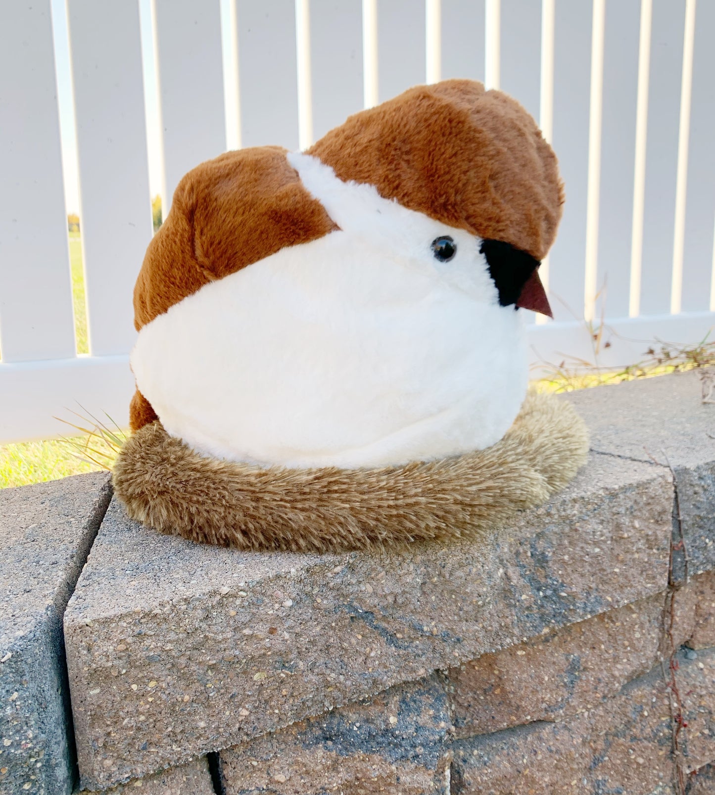 Plush Sparrow Bird with Nest 15.7"