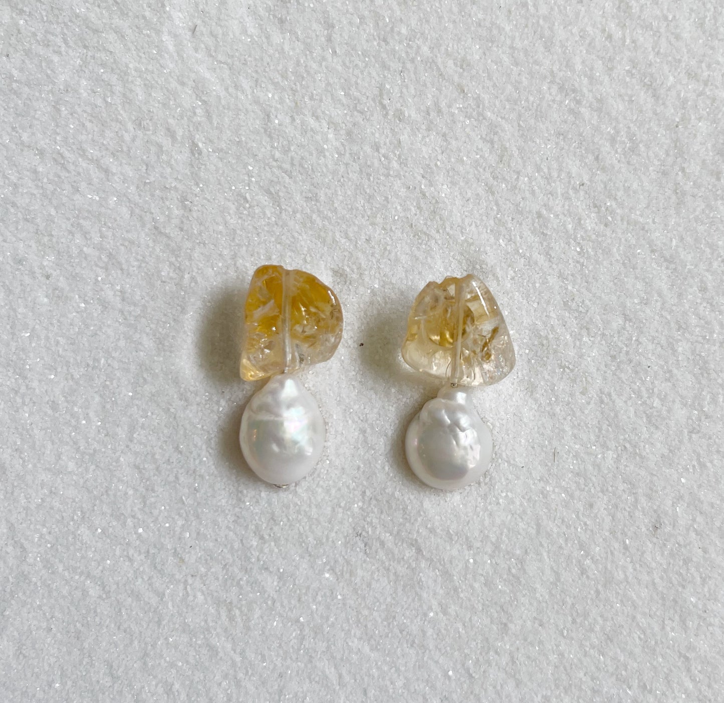 Raw Citrine & Large Pearl Earrings