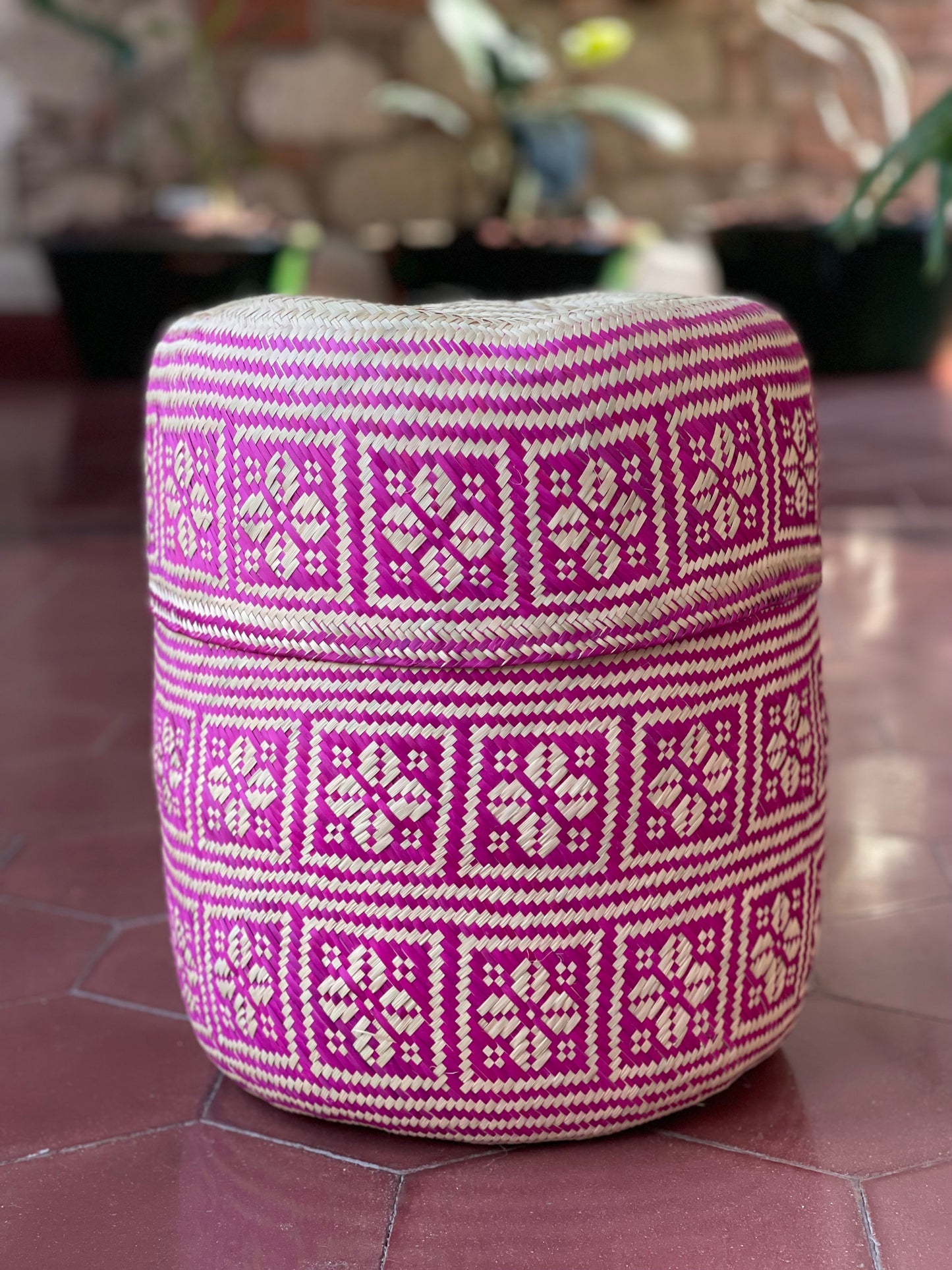 Oaxacan Handwoven Basket Pink/Natural Lg