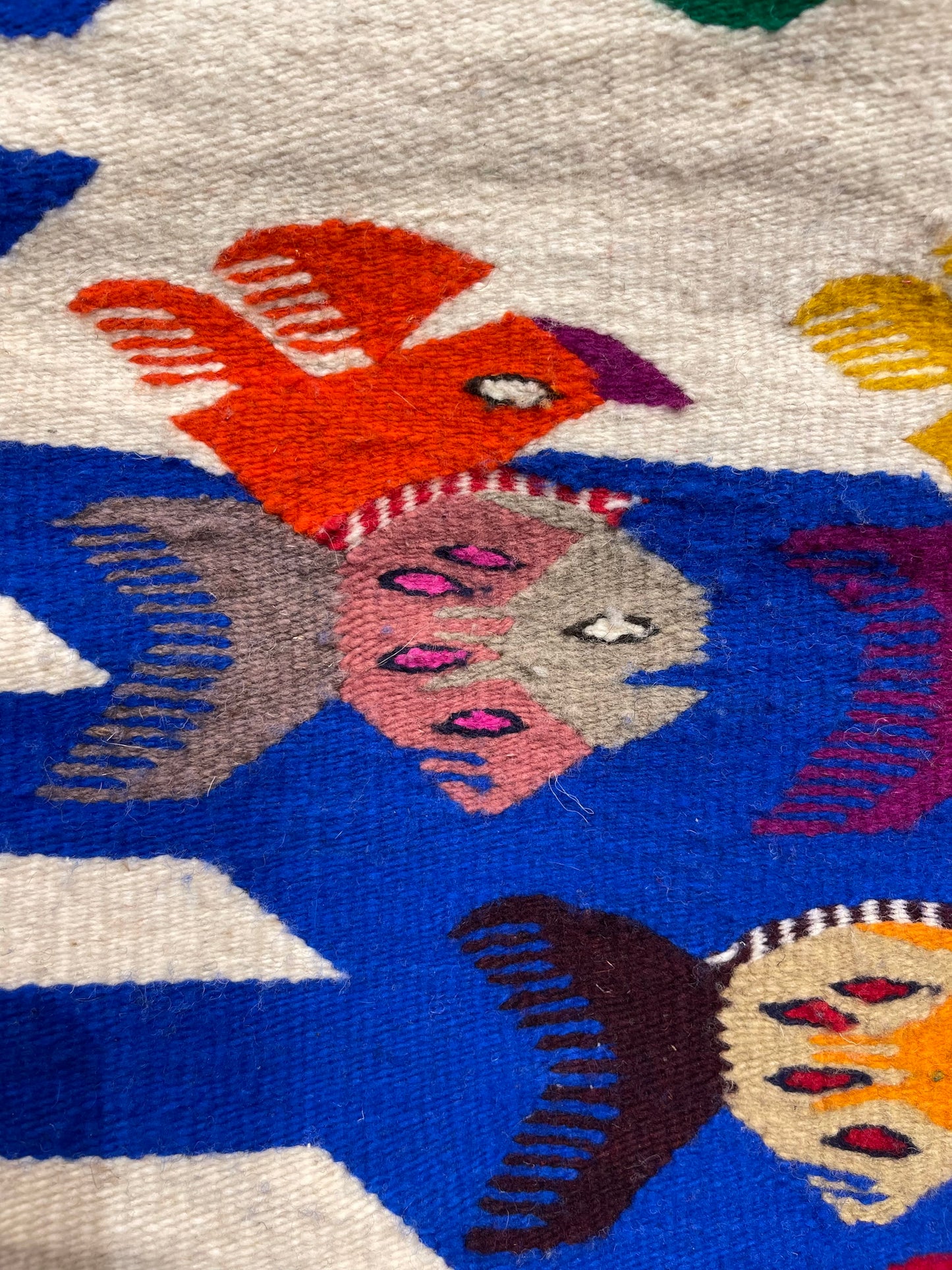 Handwoven Wool Rug Fish & Bird Design