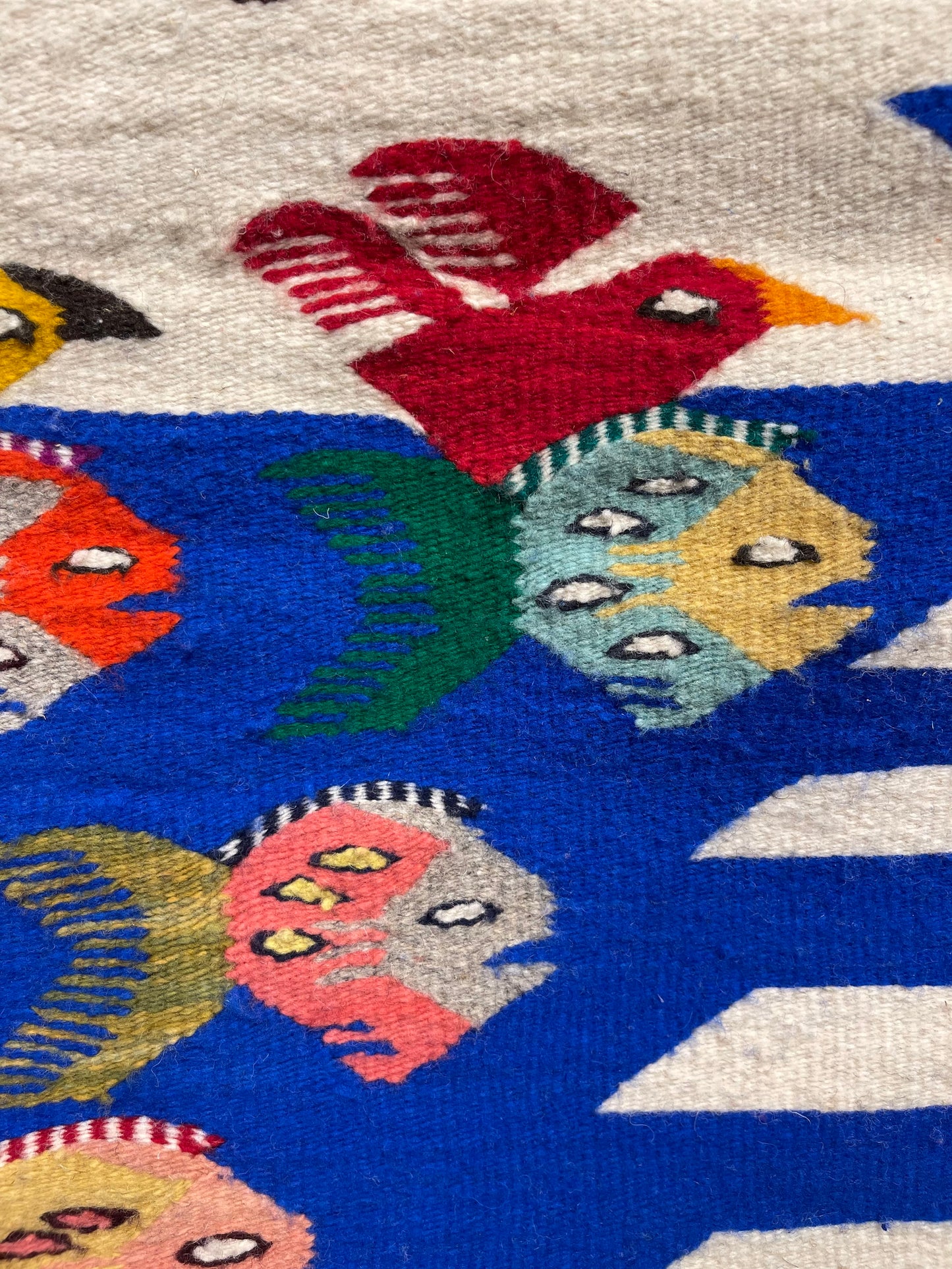 Handwoven Wool Rug Fish & Bird Design