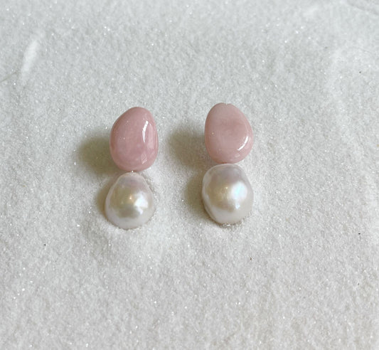 Pink Opal & Pearl Earring