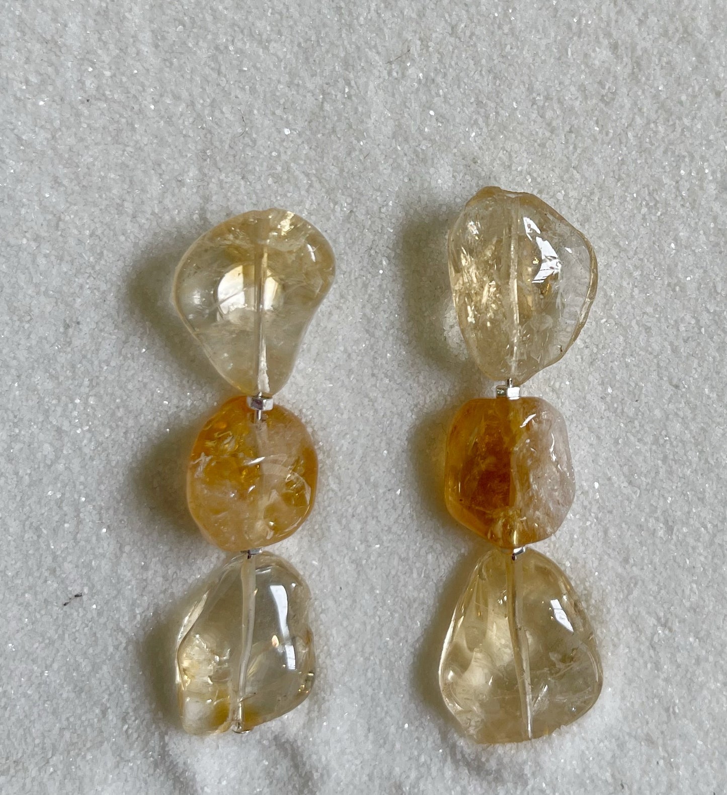 Raw Citrine Three  Gemstone Earring