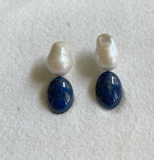 Blue Lapis & Pearl Earring