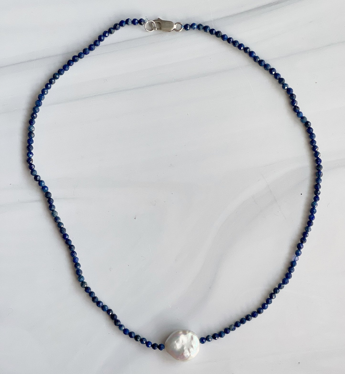 Lapis & Coin Pearl Necklace