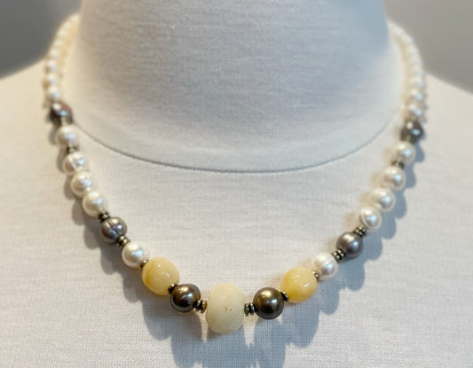 Yellow Jade & Pearl Necklace