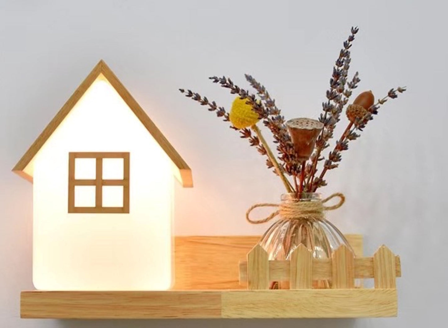 Wooden Wall Shelf & Lighted House