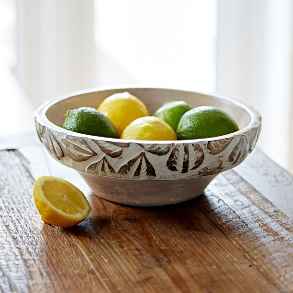 Handmade Antique White Wooden Fruit Bowl