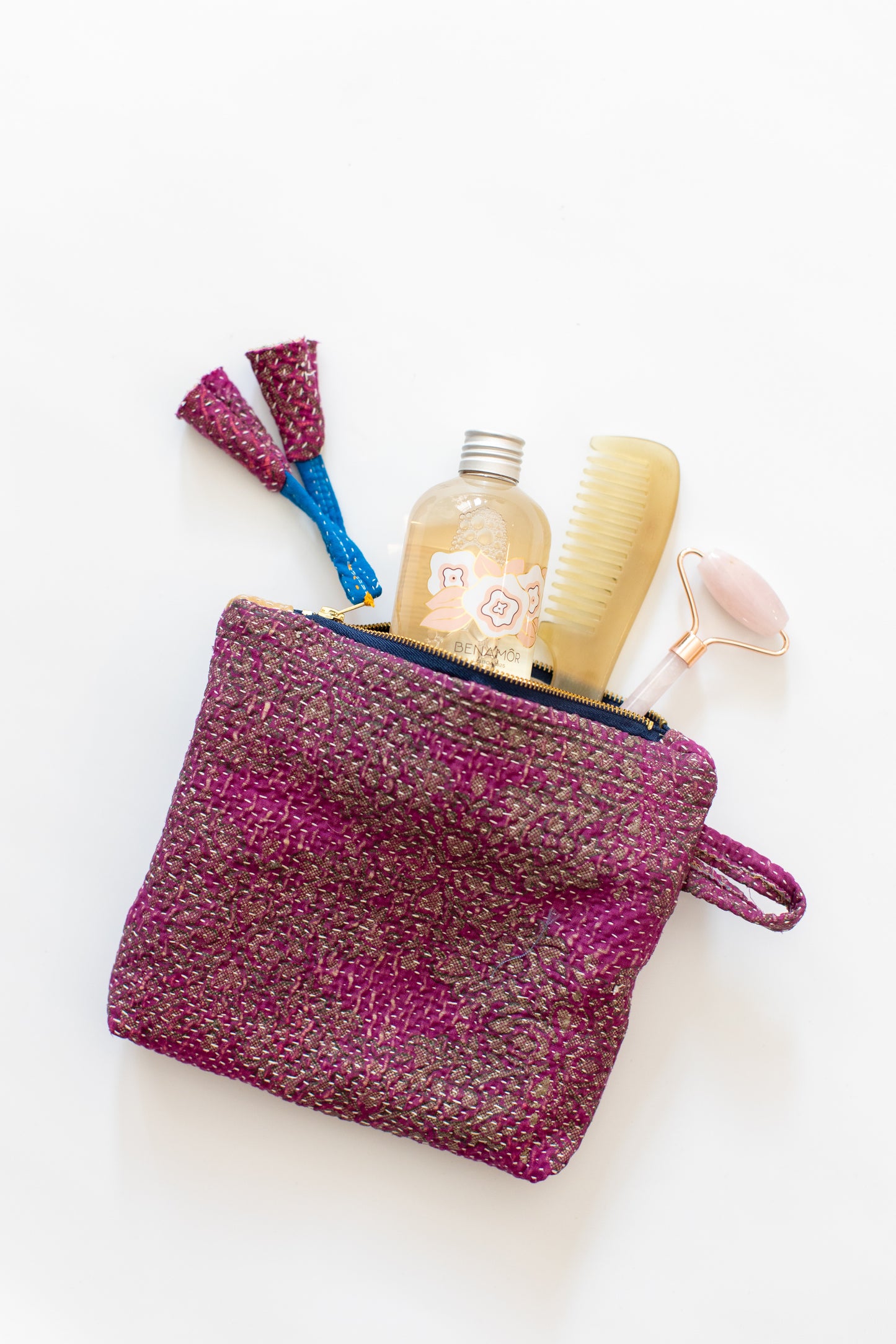 Kantha Zipper Pouch-Purple