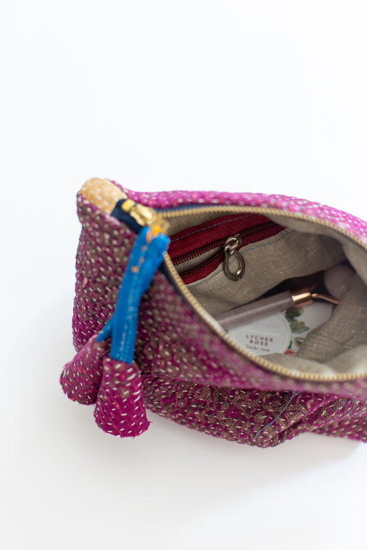 Kantha Zipper Pouch-Purple