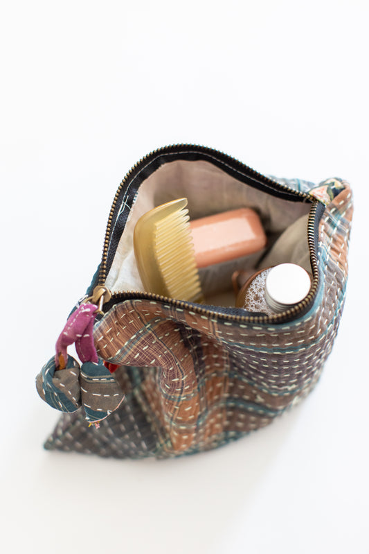 Kantha Zipper Pouch-Plaid