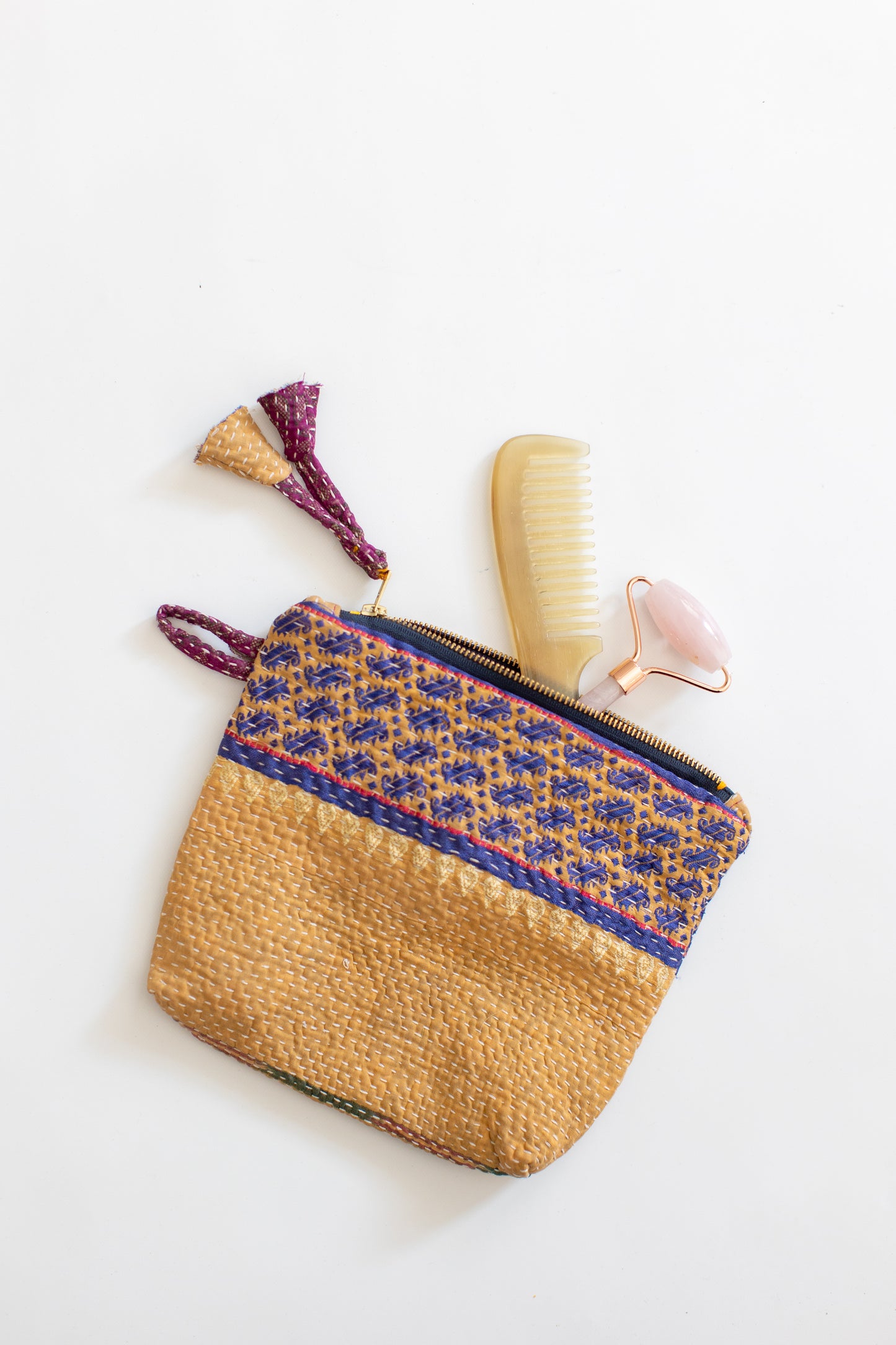 Kantha Zipper Pouch-Royal Trim